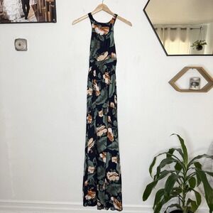 Pink Blush Aakaa Navy Blue Palm Print Cross Back Maxi Dress Womens XS Rayon Boho